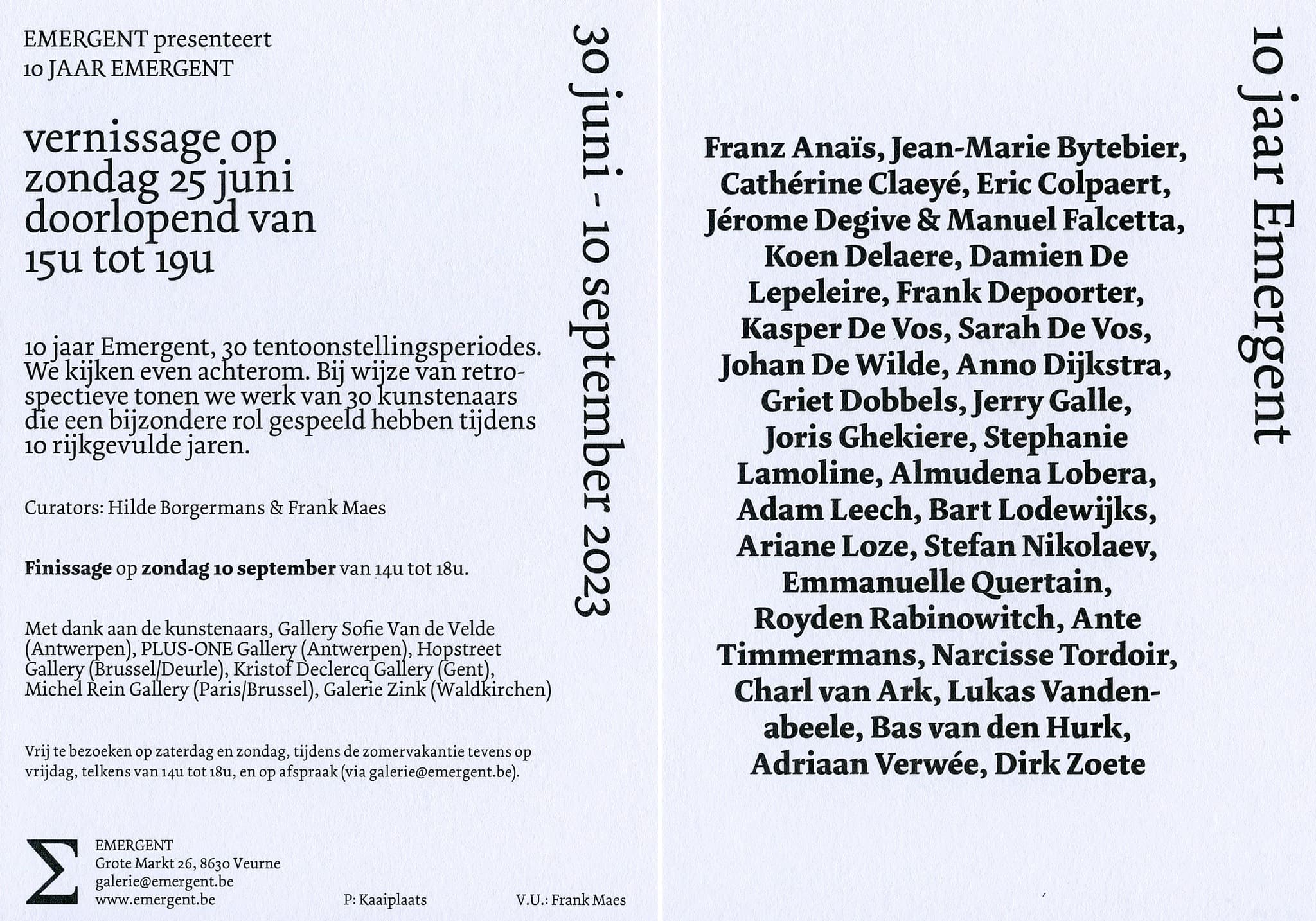 10 year EMERGENT - Group exhibition, Summer 2023